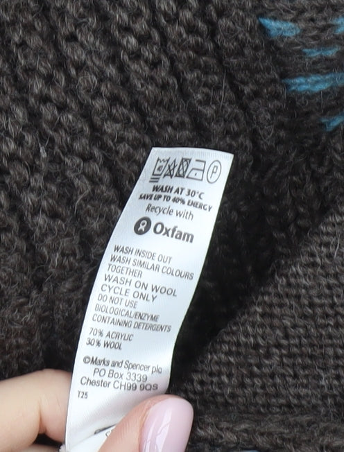 Marks and Spencer Women's Medium Open Front Cardigan, Brown/Blue Pattern