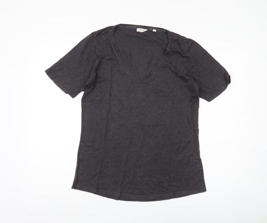 Fat Face Women's Black T-Shirt UK 14 V-Neck