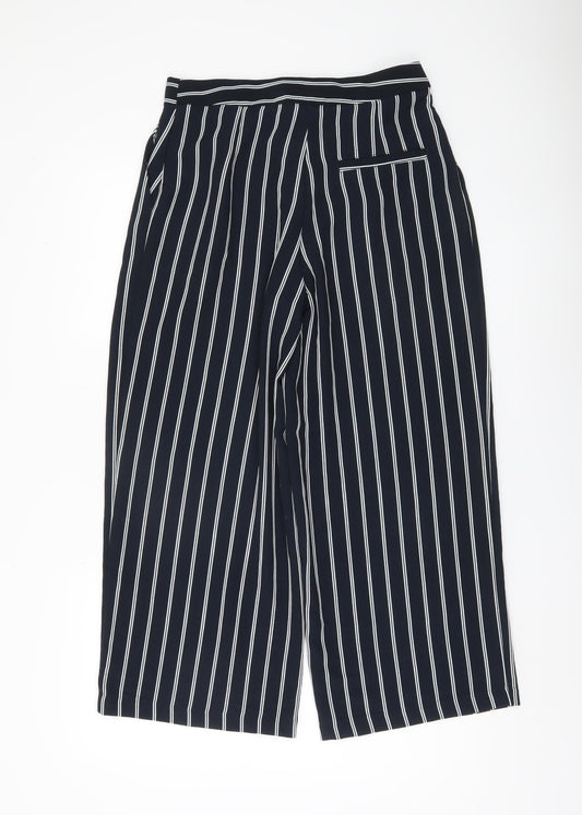 Monki Women's Black Striped Cropped Wide-Leg Trousers