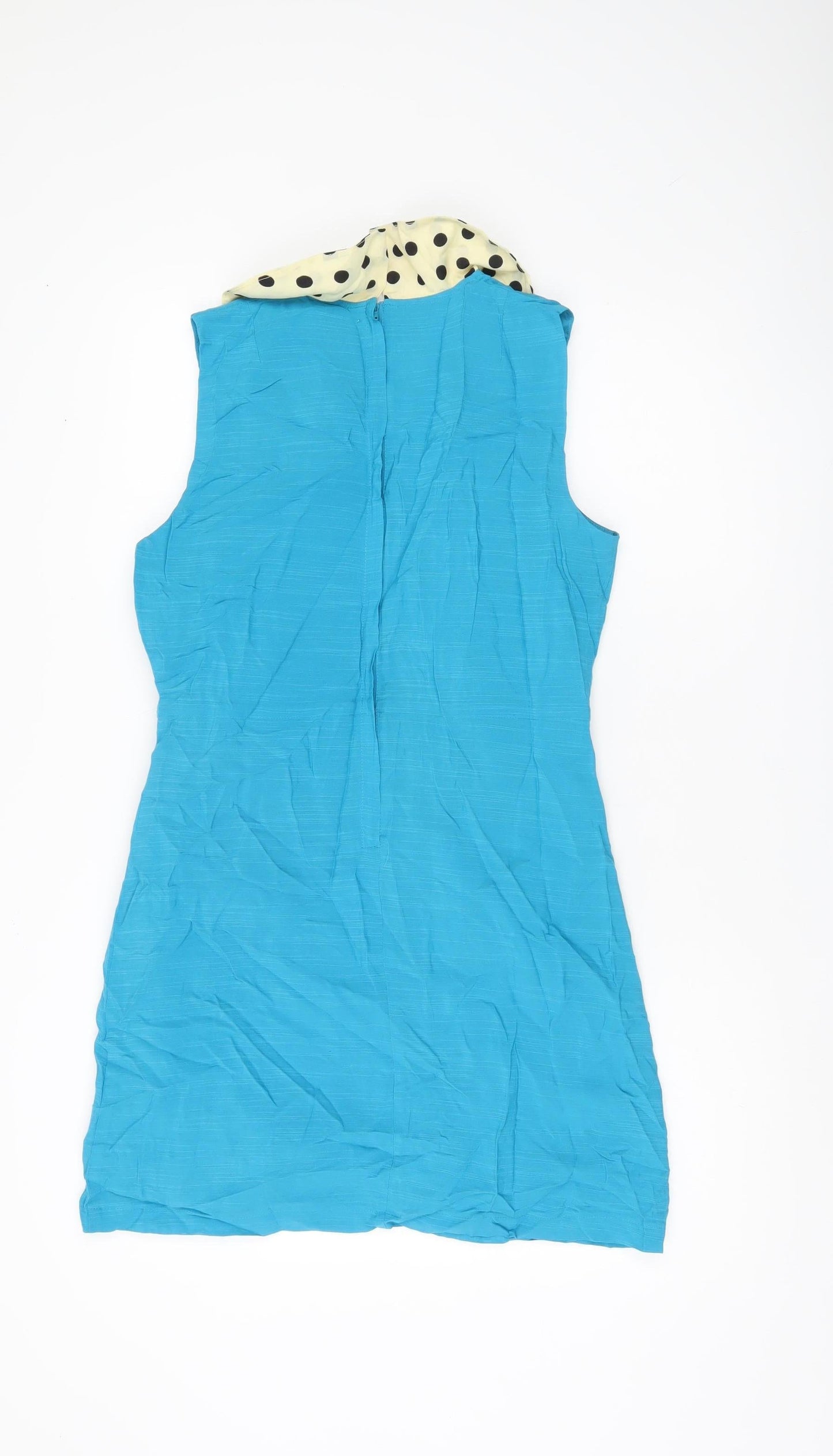 Pop Women's Blue Sleeveless Dress, Polka Dot Collar Size 2
