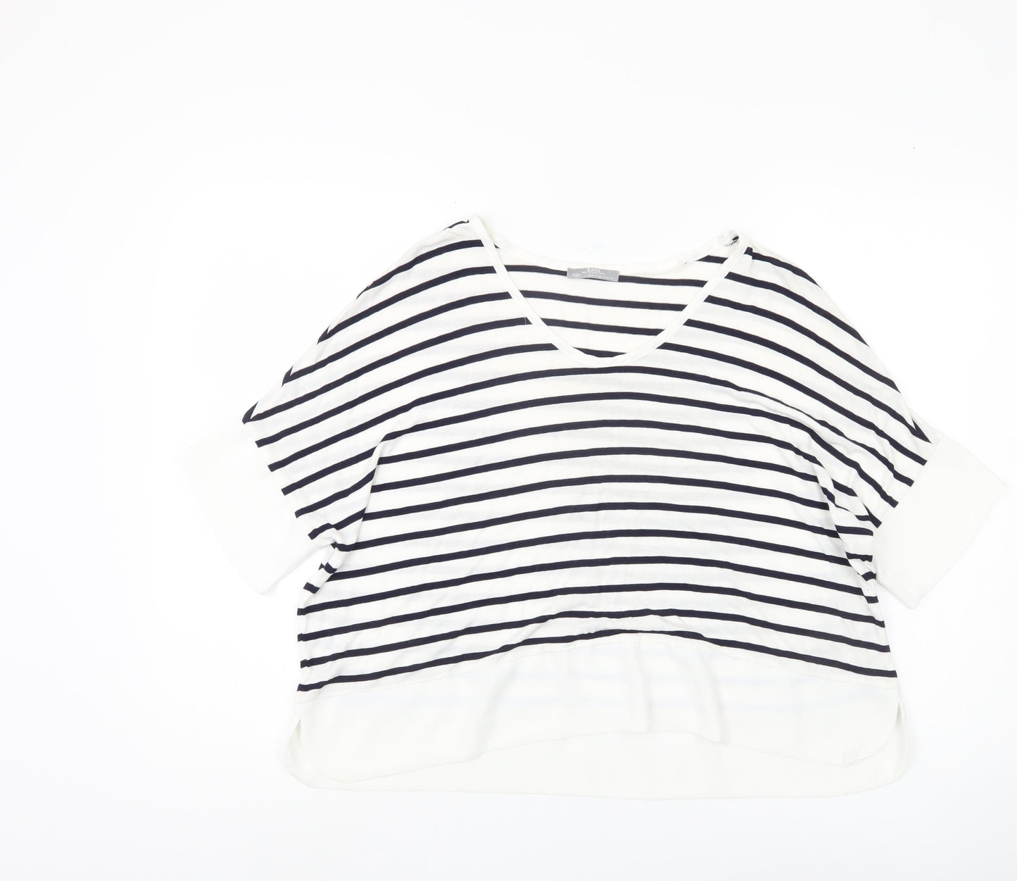 Zara Women's Striped V-Neck T-Shirt, Size 8
