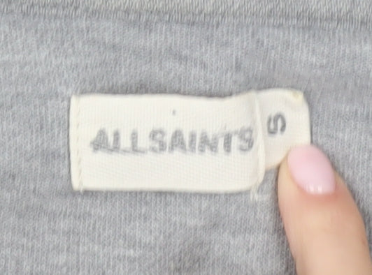 AllSaints Women's Grey Polo Shirt, Small, Graphic Design