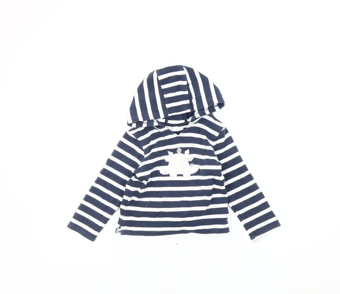 The Little White Company Boys Blue Striped Animal Hoodie 2-3Y