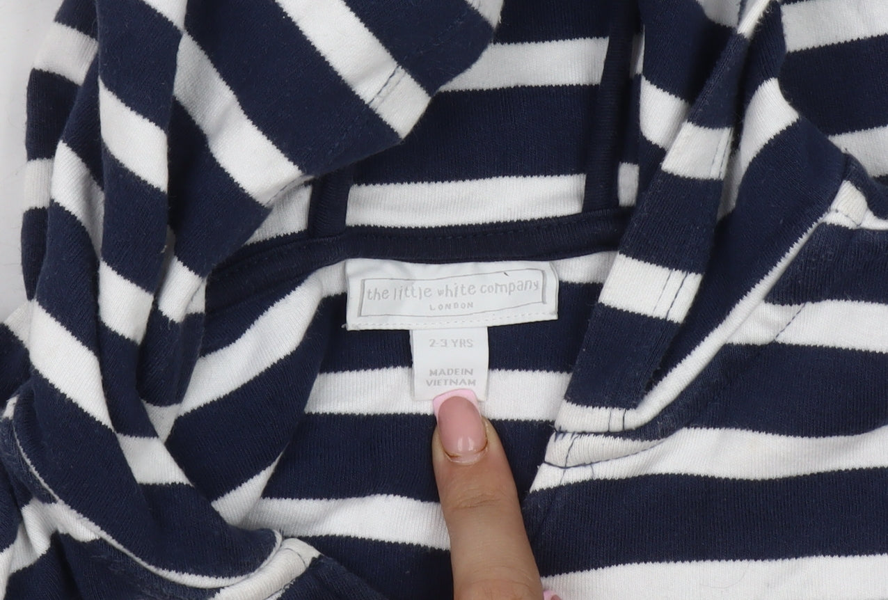 The Little White Company Boys Blue Striped Animal Hoodie 2-3Y