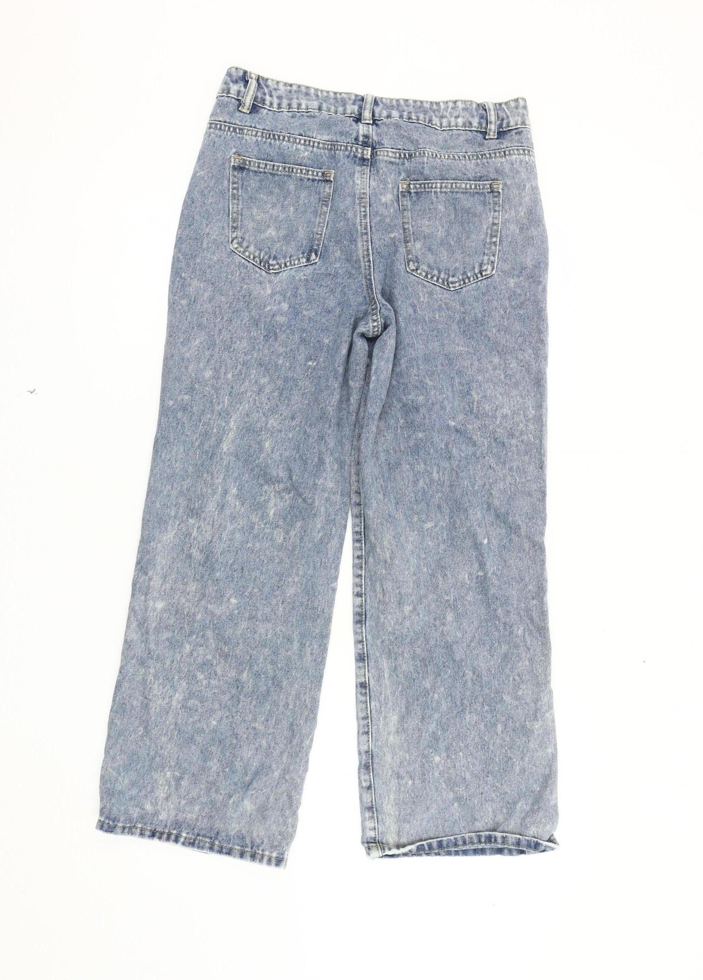PrettyLittleThing Women's Blue Wide-Leg Distressed Jeans