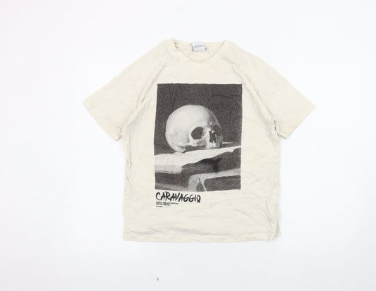 Pull & Bear Unisex Beige Art T-Shirt, Size S, Casual