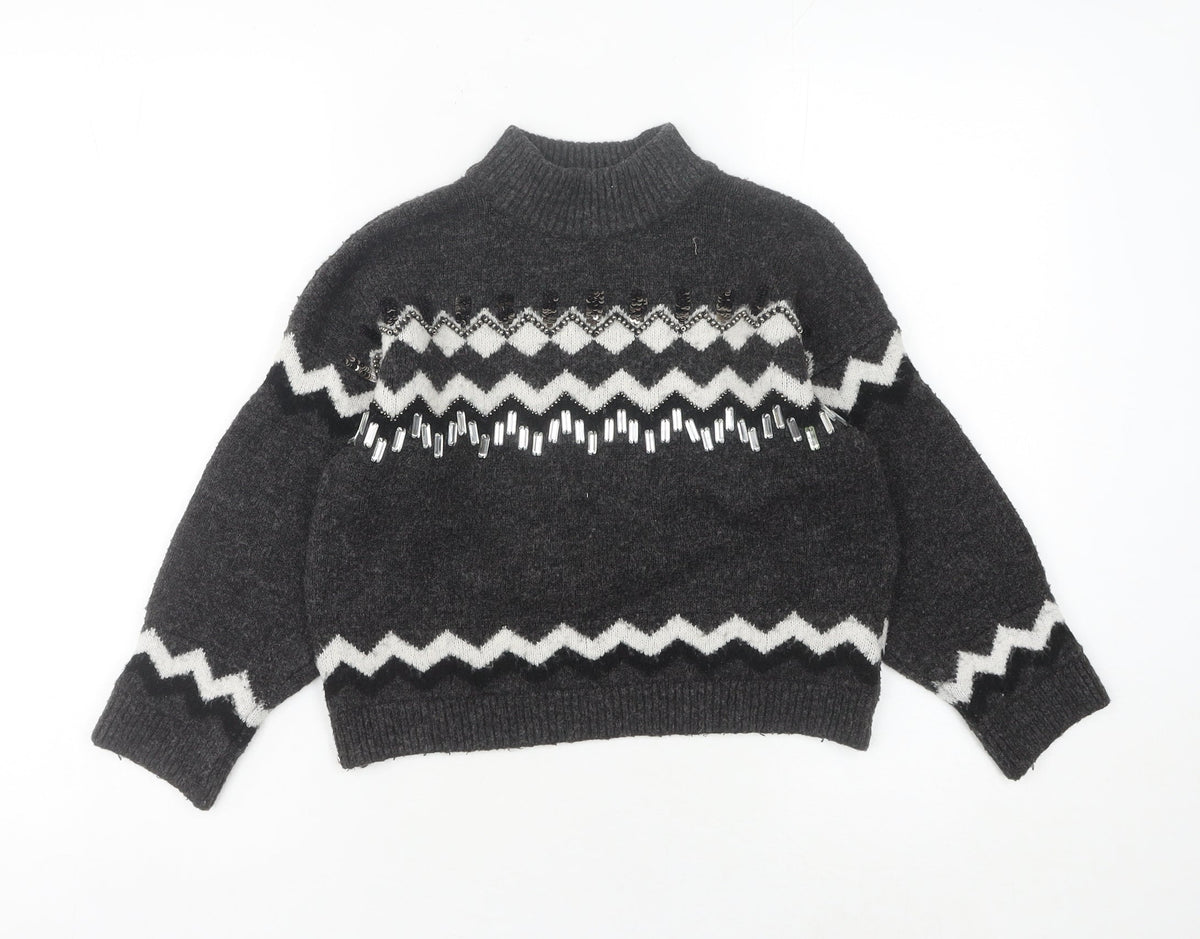 Marks and Spencer Girls Black High Neck Pullover Jumper, 9-10 Years