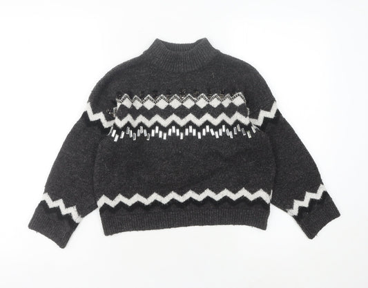 Marks and Spencer Girls Black High Neck Pullover Jumper, 9-10 Years