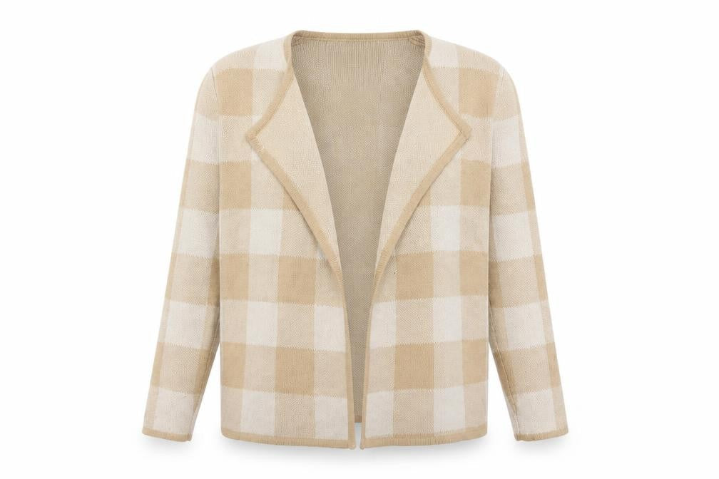 Rowlands of Bath Women's Beige Check Open Front Cardigan M