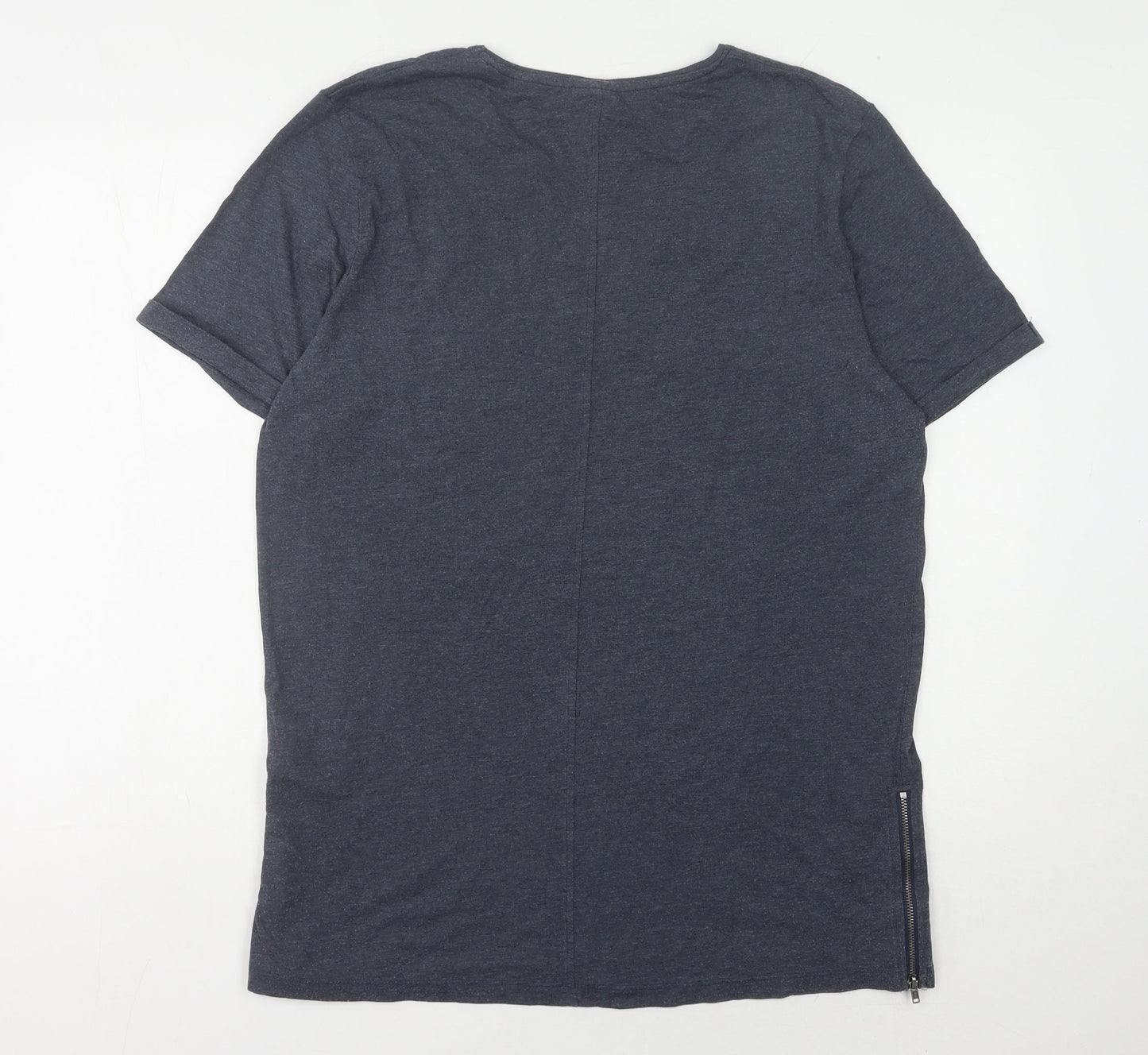 Jack & Jones Men's Blue XL Zipped Round Neck T-Shirt
