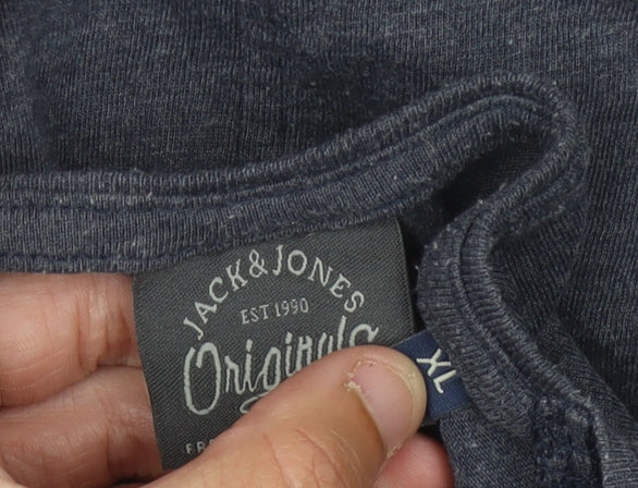 Jack & Jones Men's Blue XL Zipped Round Neck T-Shirt