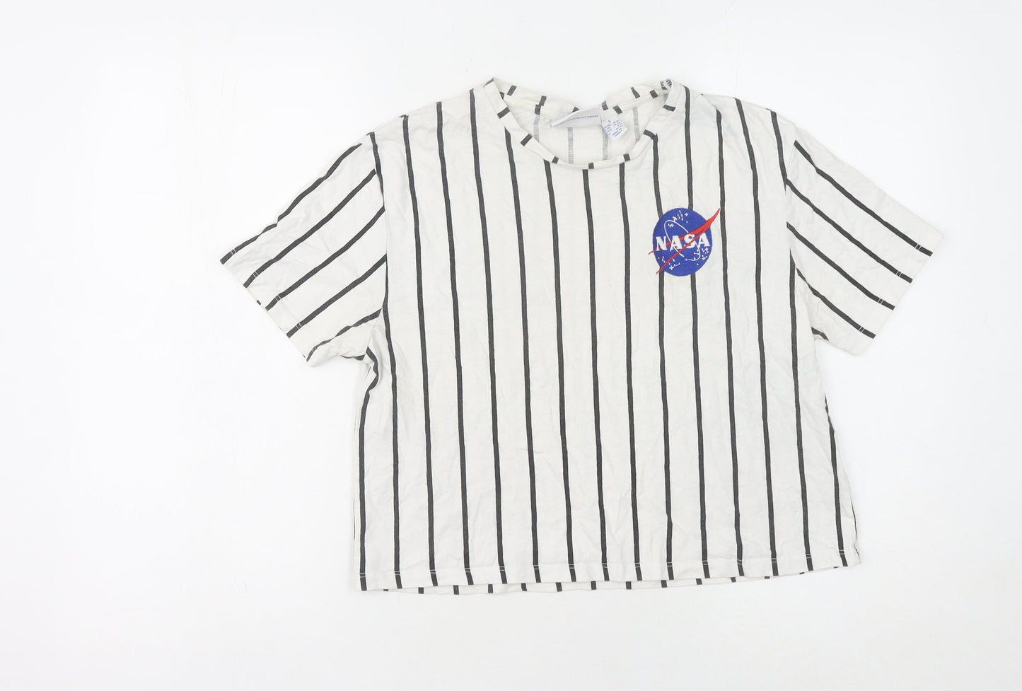 NASA Unisex Space T-Shirt White S Striped Cotton