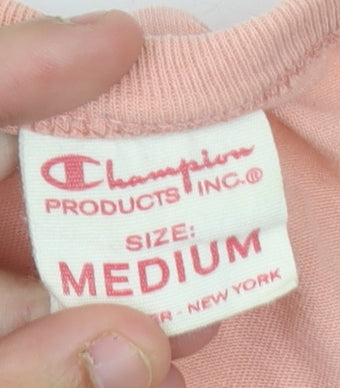 Champion Men's Pink T-Shirt Medium with Logo