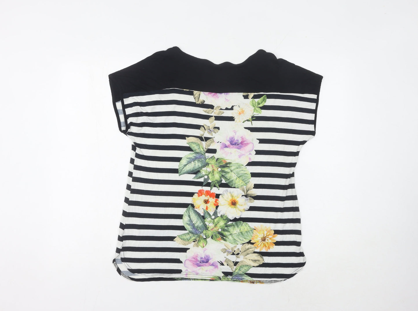 Roman Women's Black Floral Striped T-Shirt Size 14