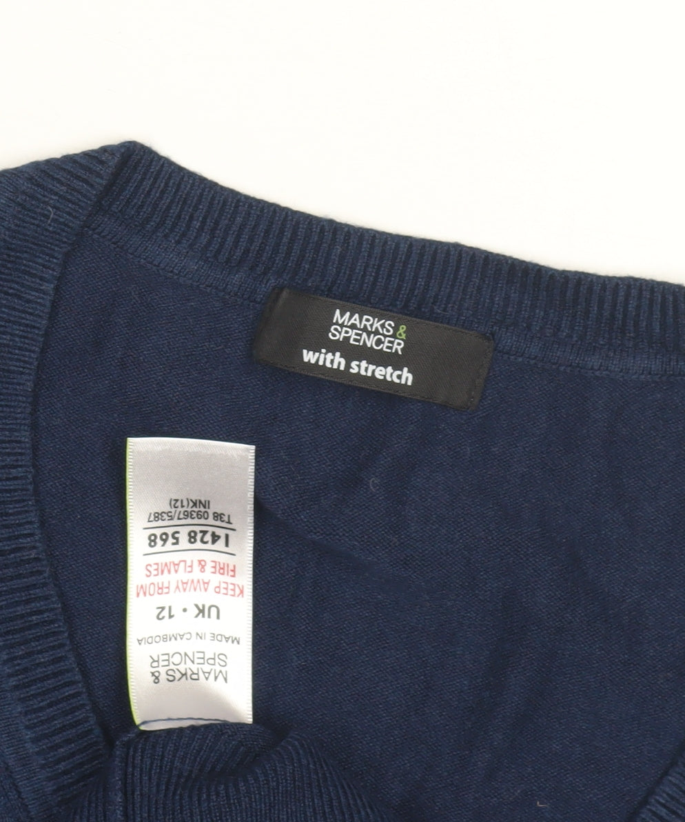 Marks and Spencer Women's Blue V-Neck Jumper Size 12