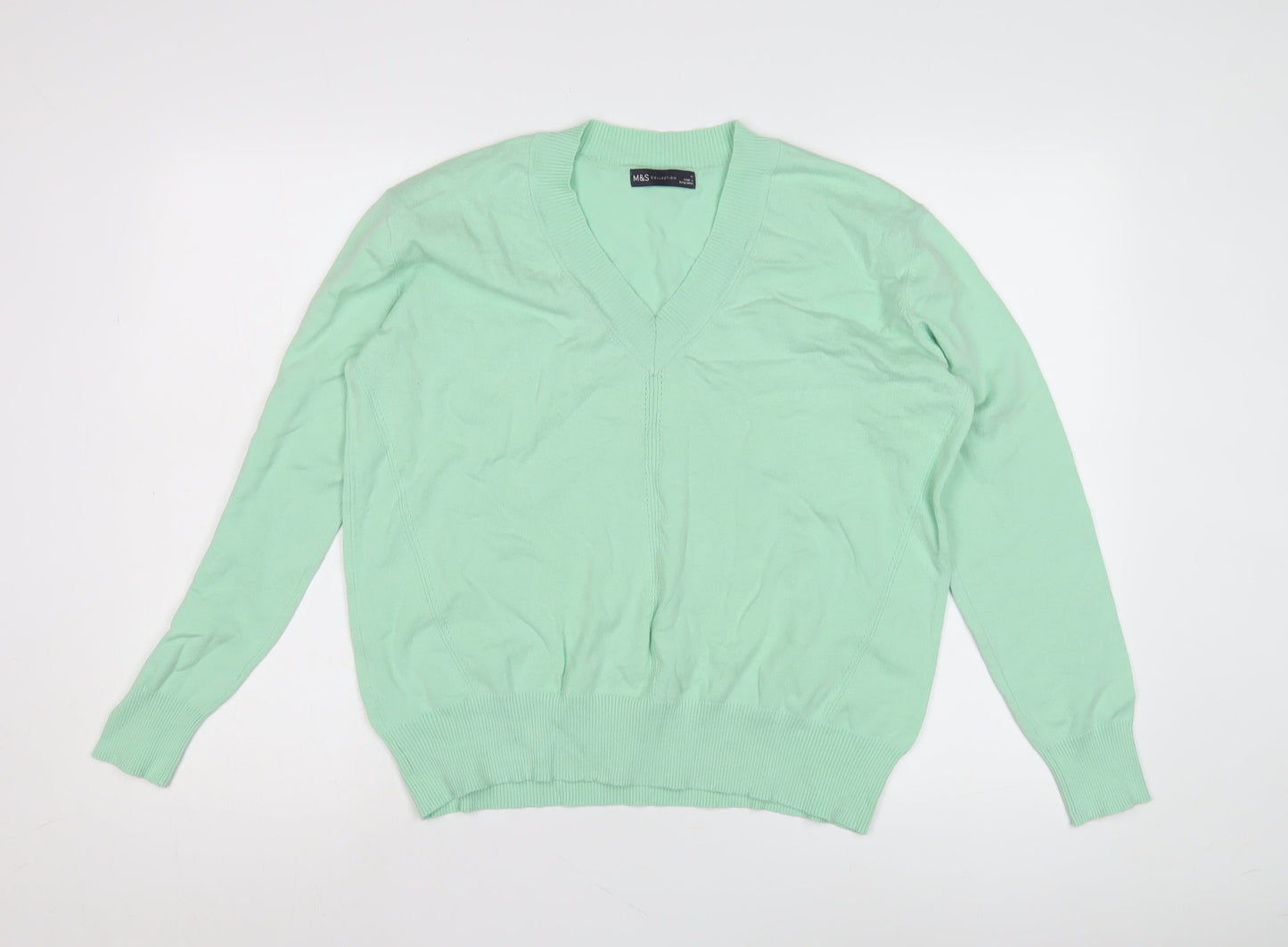 M&S Women's Green V-Neck Pullover Jumper M