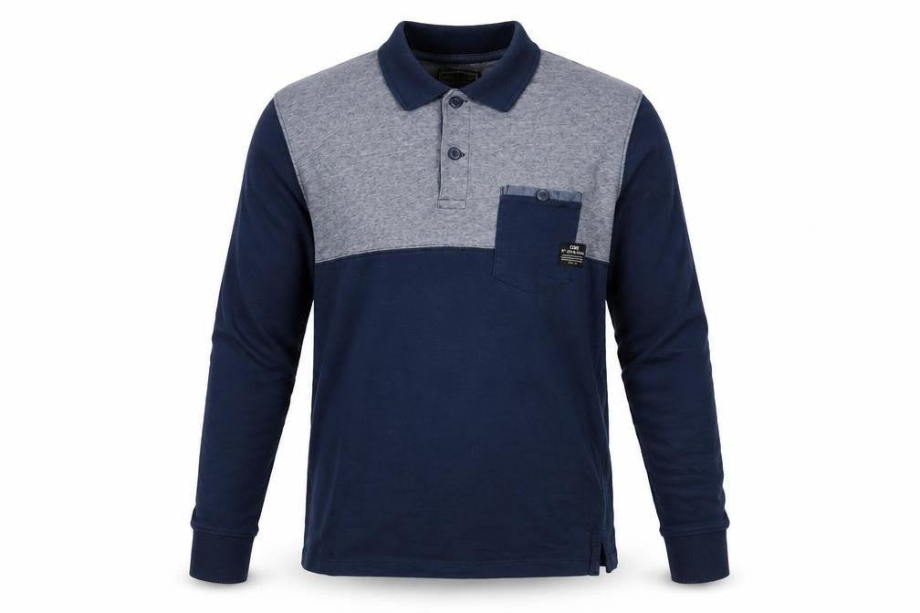 CORE by Jack & Jones Men's Polo Long Sleeve - Blue/Grey - L