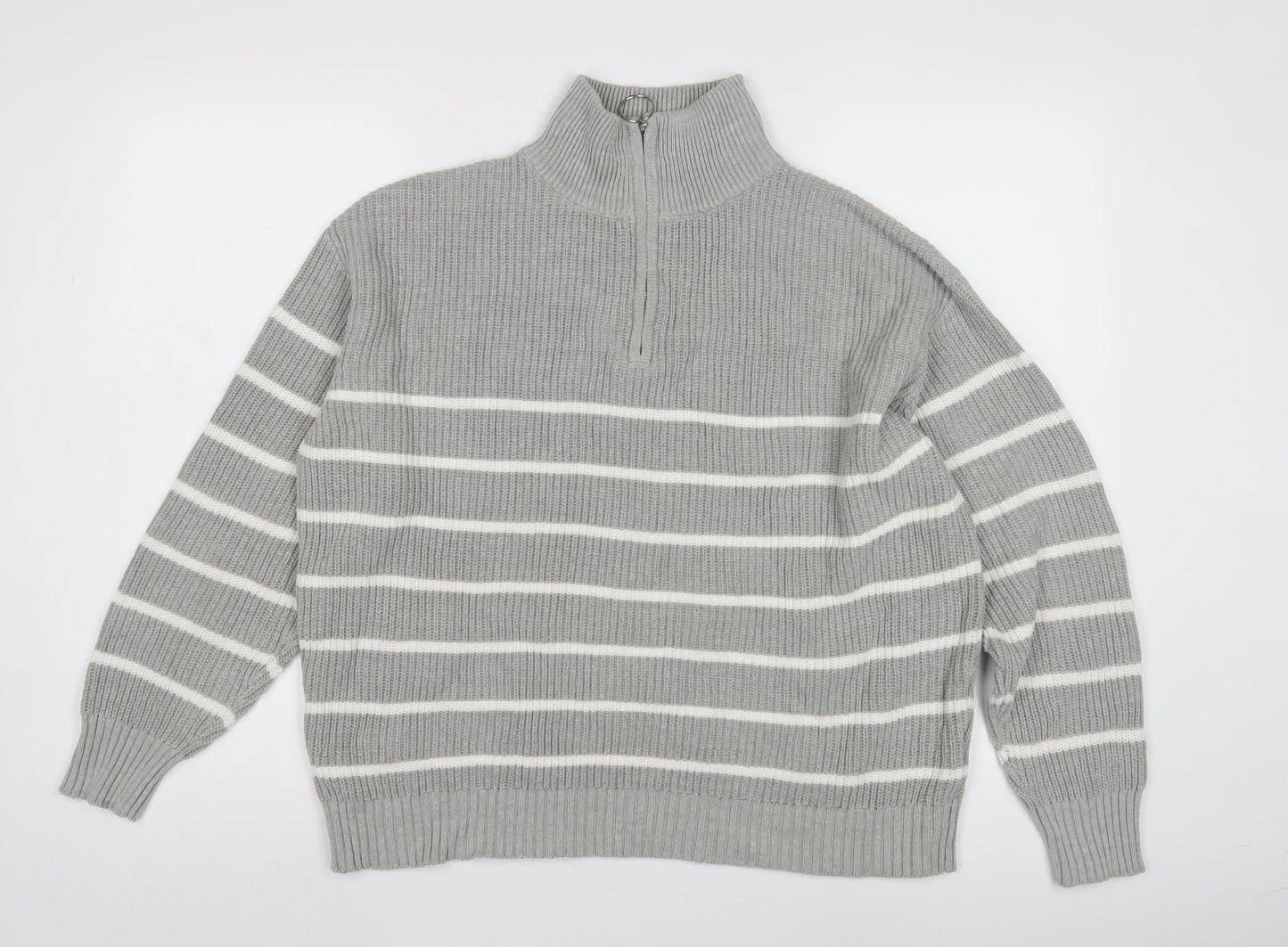 Sosandar Women's Grey Striped Mock Neck Jumper