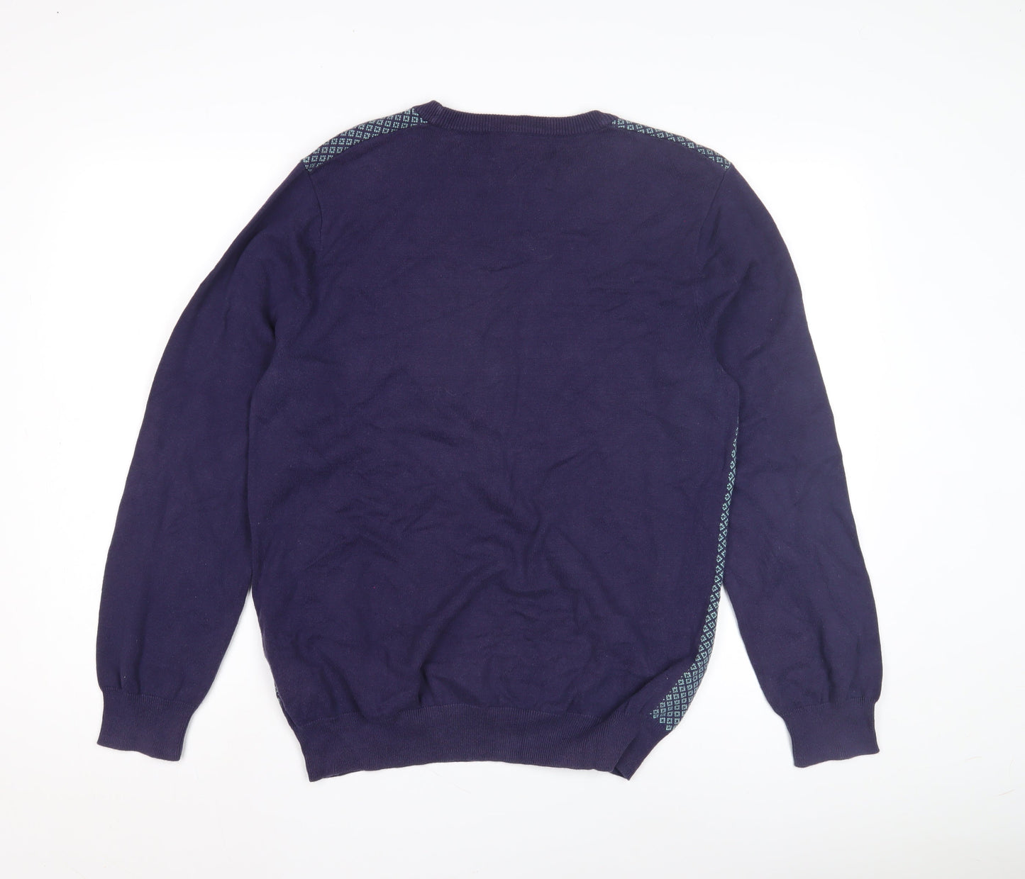 Marks and Spencer Men's Blue Geometric Pullover Jumper L