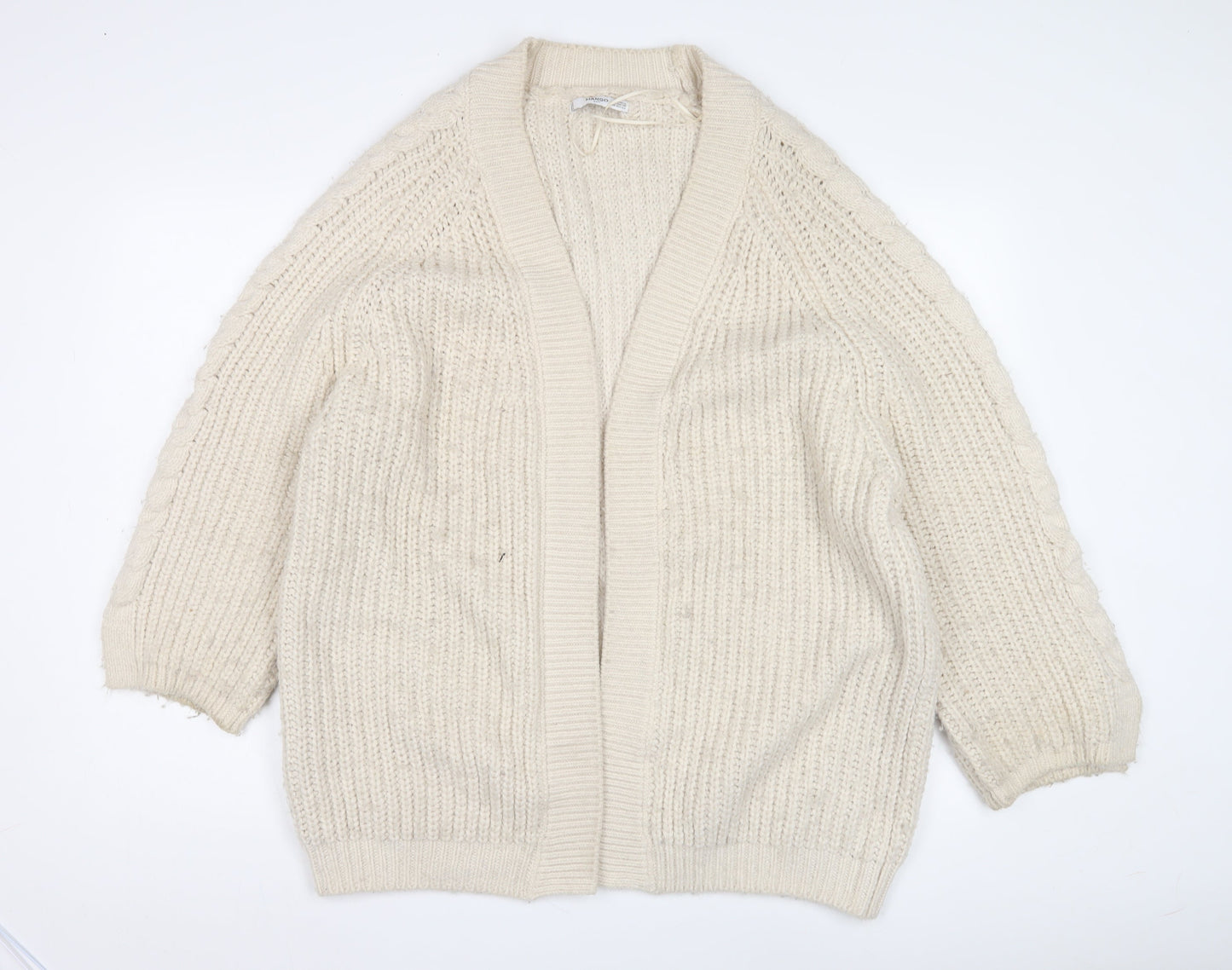 Mango Women's Beige Open Front Cardigan, Size 8, Chunky Knit