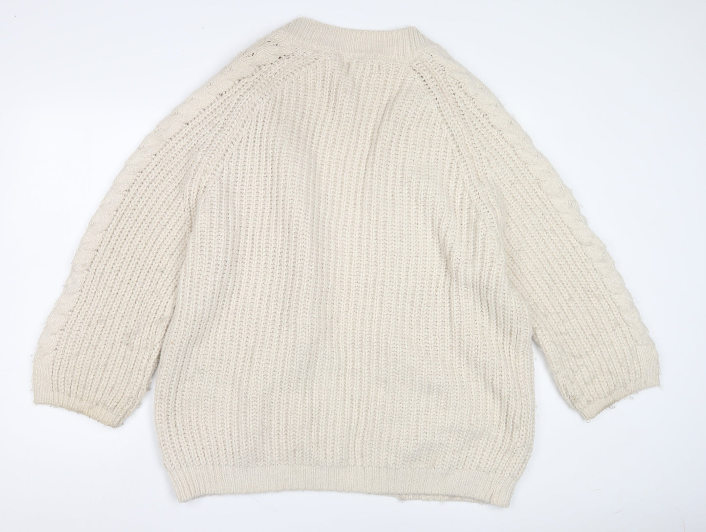Mango Women's Beige Open Front Cardigan, Size 8, Chunky Knit
