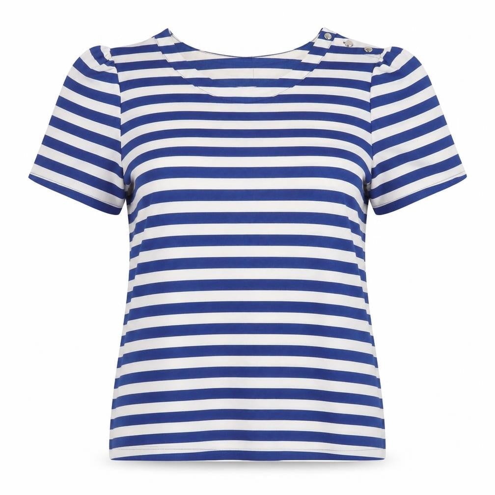 Oasis Womens Blue Striped Crew Neck T-Shirt Size 12