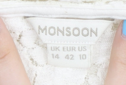 Monsoon Women's Ivory Lace Floral Short Sleeve Blouse