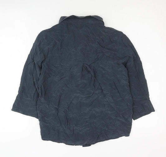 Poetry Women's Blue Silk 3/4 Sleeve Collared Blouse