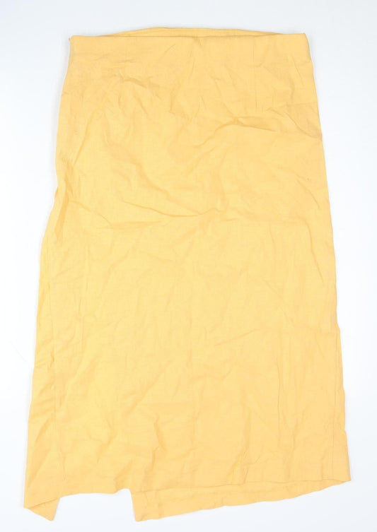 Zara Women's Yellow Linen Pencil Midi Skirt XL