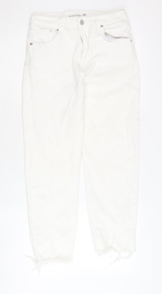 Stradivarius Women’s White Mom Jeans, Size 10, Light Wash
