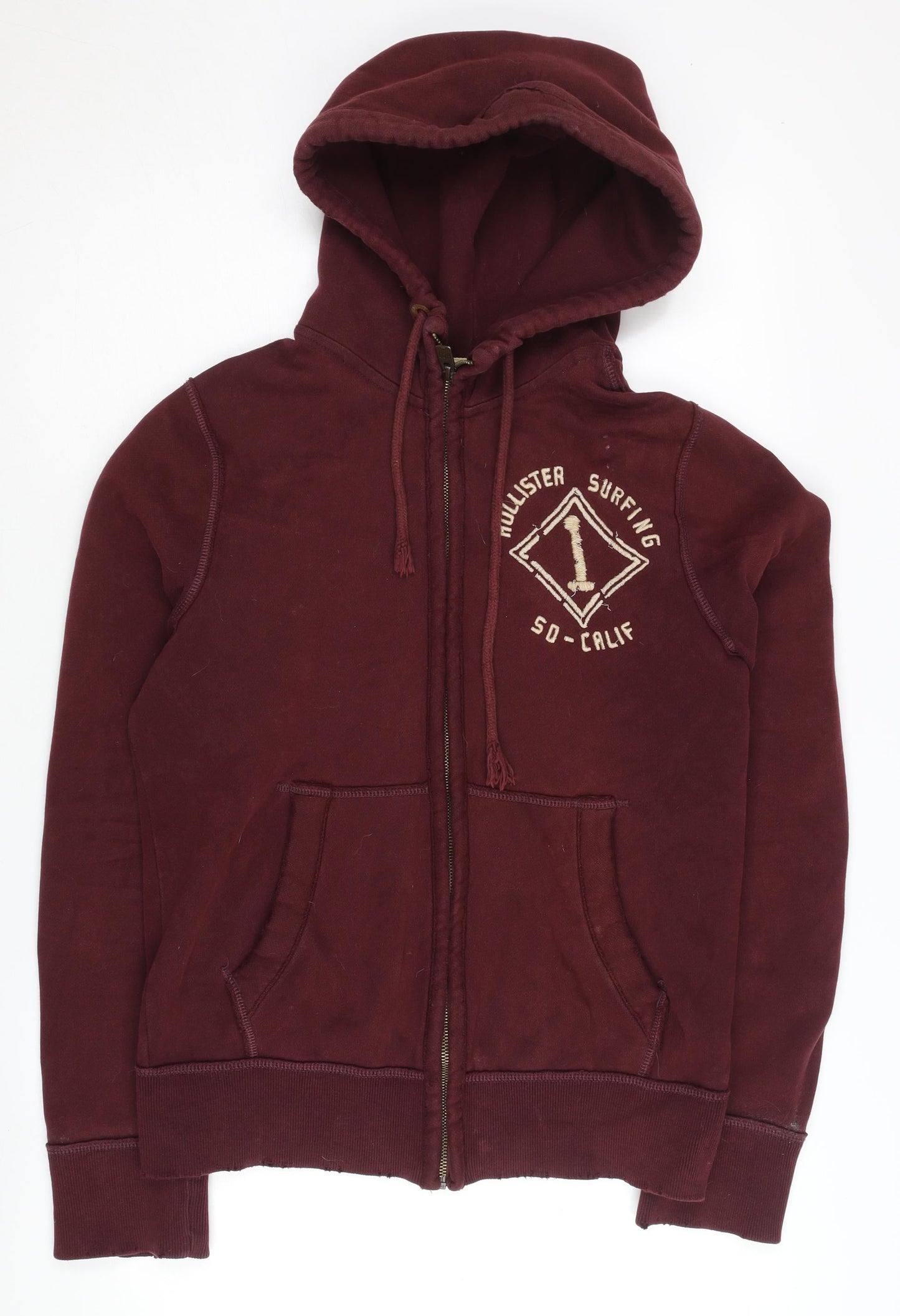 Hollister Men's Red Hoodie S Full Zip Logo