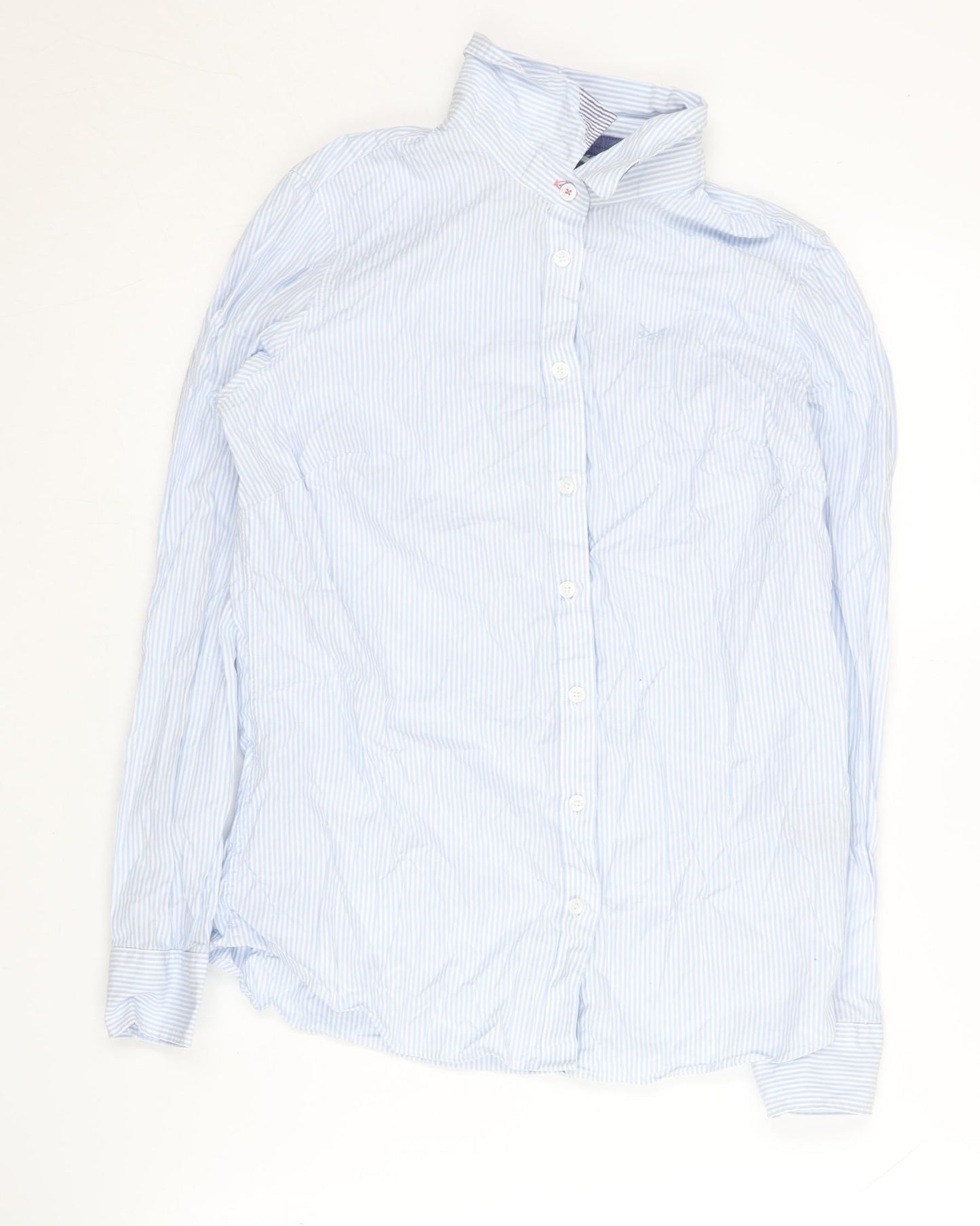 Crew Clothing Women's Blue Striped Button-Up Shirt Size 10