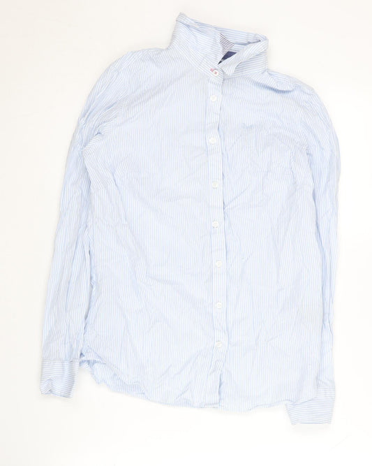 Crew Clothing Women's Blue Striped Button-Up Shirt Size 10