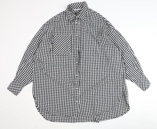 Stradivarius Women's Black Check Button-Up Shirt, S