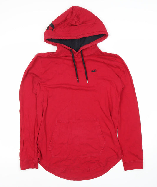 Hollister Men's Red Hooded Pullover Hoodie, Small