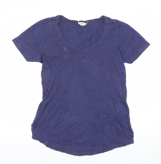 Fat Face Women's Blue Linen Scoop Neck T-Shirt Size 10