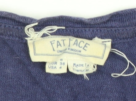 Fat Face Women's Blue Linen Scoop Neck T-Shirt Size 10