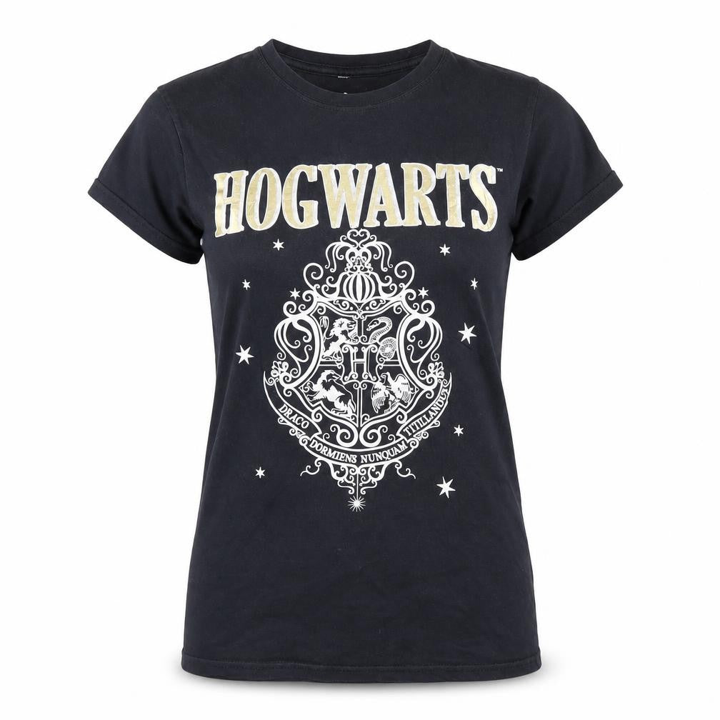 Womens UK Size 12 Harry Potter Black 100% Cotton T-Shirt