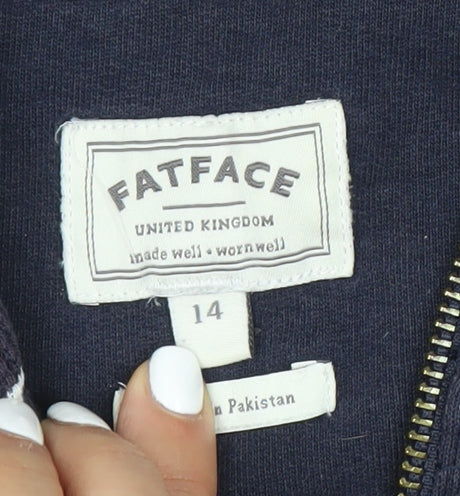 Fat Face Unisex Blue Full Zip Hoodie Size 14