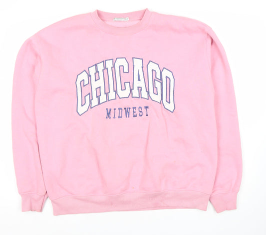 Stradivarius Women's Pink Graphic Pullover Sweatshirt, Size 10