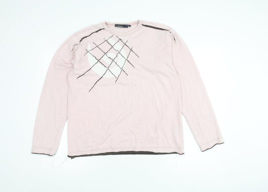 Duck and Cover Men's Pink Long Sleeve Crew Neck T-Shirt
