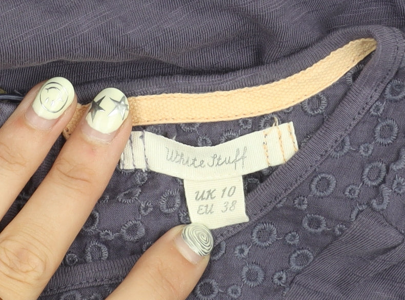 White Stuff Women's Purple Blouse, UK 10, Embroidered