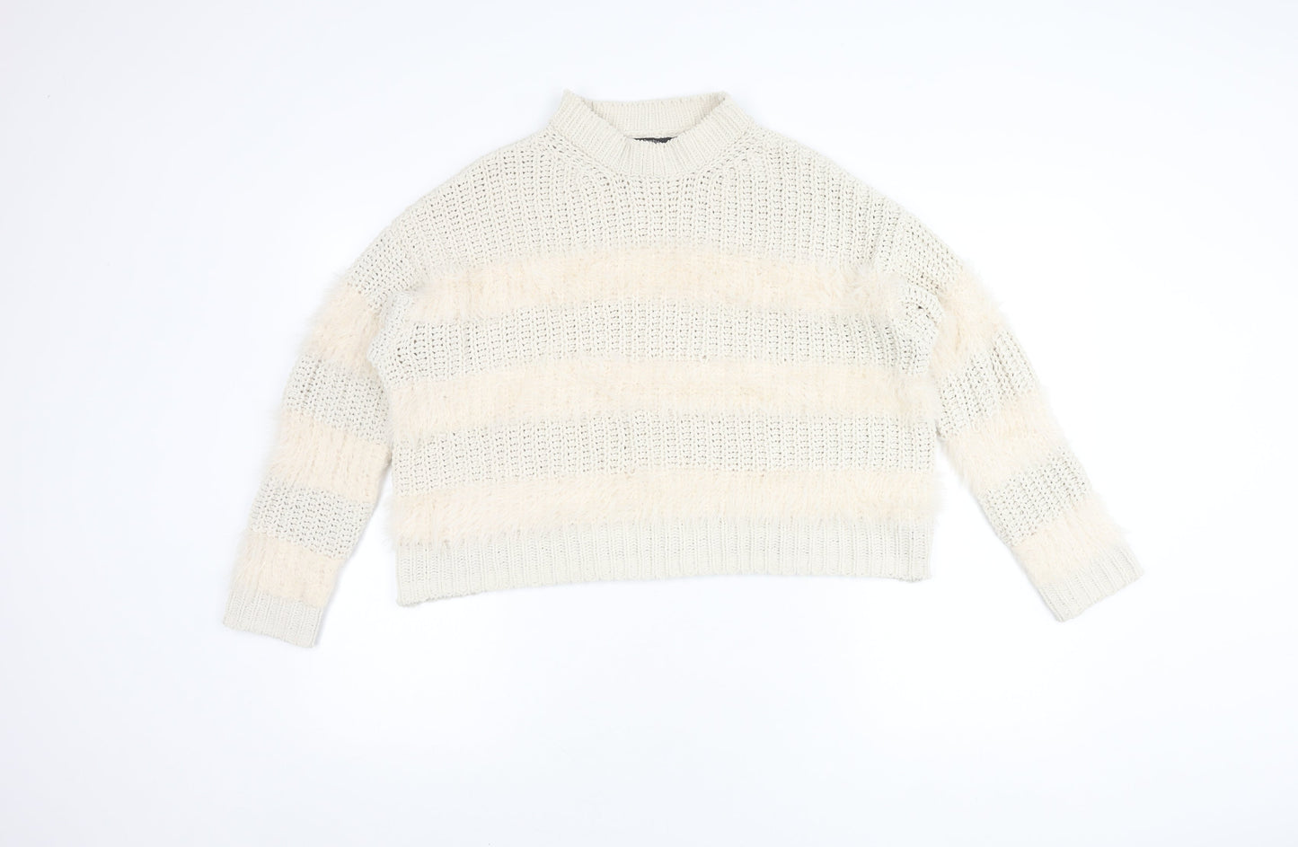 Bershka Women's Ivory Mock Neck Pullover Jumper Size 2