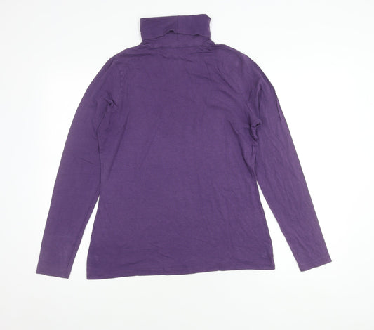 Lands' End Women's Purple High Neck T-Shirt, Size M, Long Sleeve