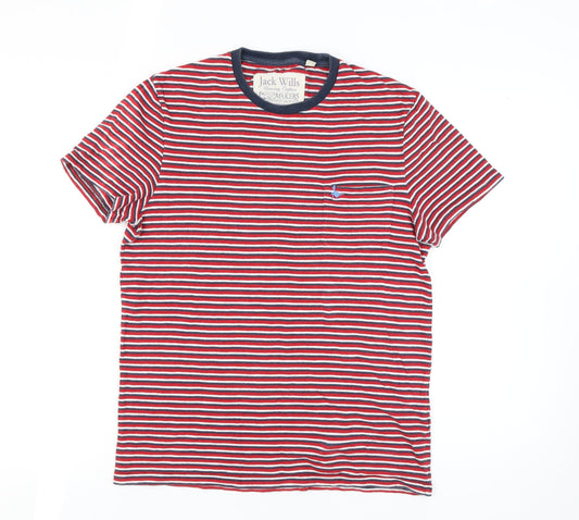 Jack Wills Men's Striped T-Shirt Small Red, Blue