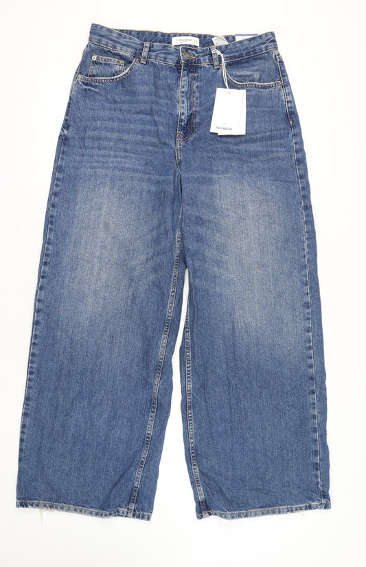 Pull&Bear Women's Blue Wide-Leg Denim Jeans