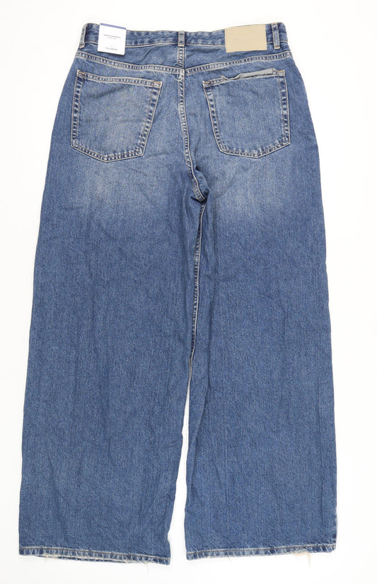 Pull&Bear Women's Blue Wide-Leg Denim Jeans