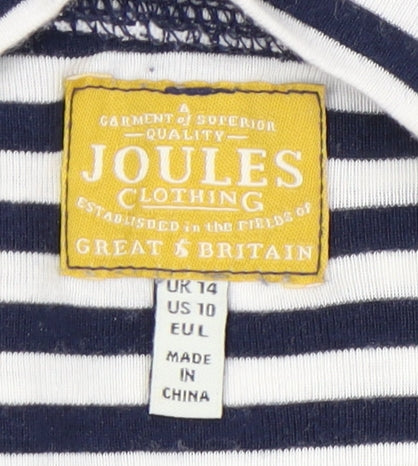 Joules Women's Blue Striped Classic T-Shirt, Size 14