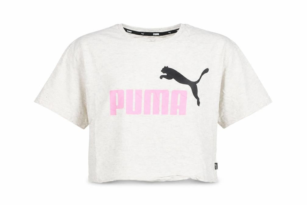 Front view of Puma girls’ ivory cropped t-shirt logo, size 11-12, years
