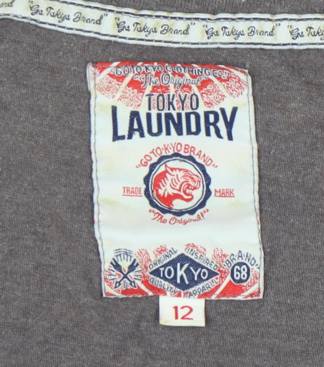 Tokyo Laundry Women's Grey Cropped T-Shirt, Size 12, Cotton